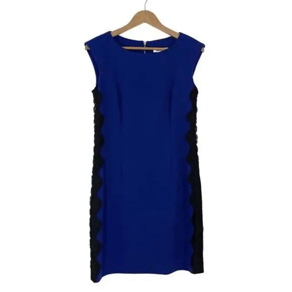 Laundry by Design Women Size 6 Small Solid Blue Black Lace Contrast Sides Dress